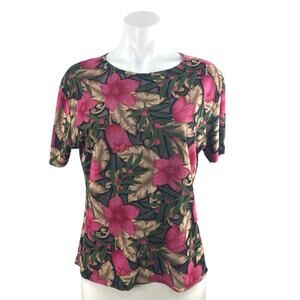 Frazier Lawrence Women's Multicolor Floral Short Sleeve Tee Blouse Top Size L